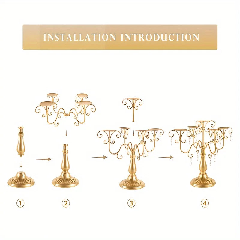 Metal Five Arm Candle Holder Set, 15.3-inch Dining Table Candle Holder Center Piece, Wedding Party Halloween Christmas Decor