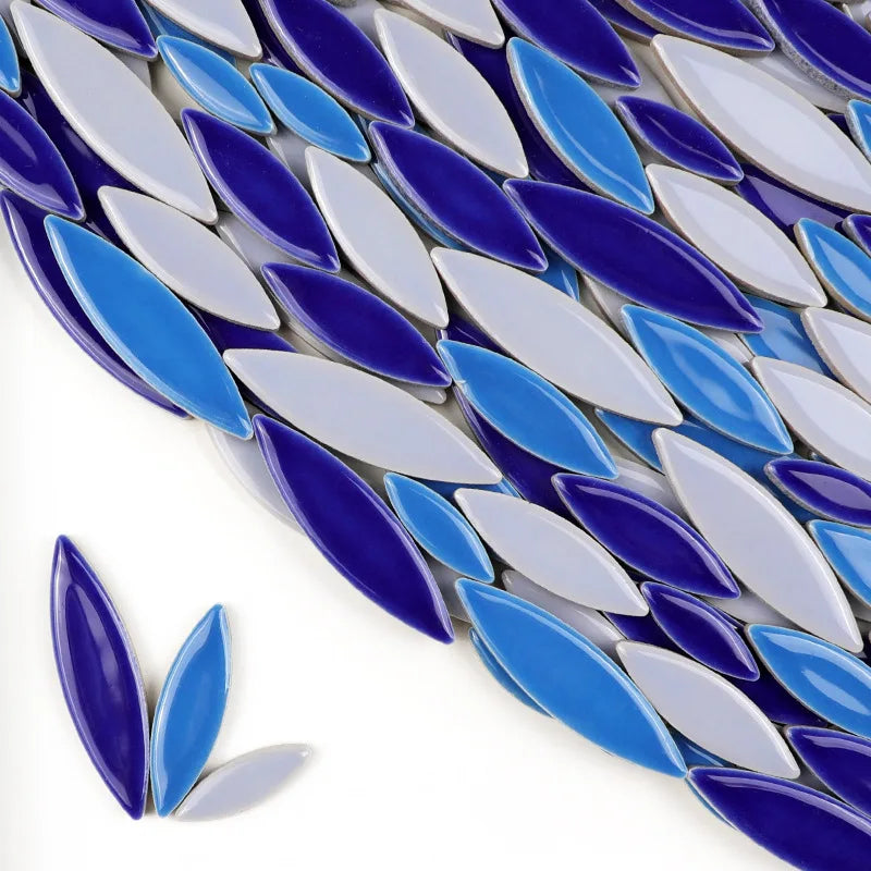 100g Willow Leaves Mosaic Tiles Porcelain Leaf-Shape Tile 3 Sizes Mix Multi Color DIY Mosaic Making Stones for Craft Arts Decor