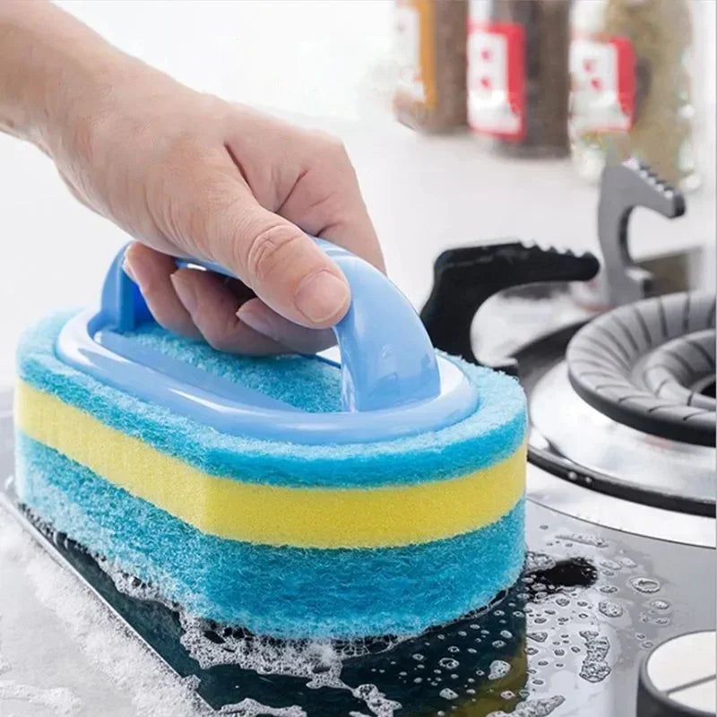 1pc Kitchen Sponge Wipe Thickening Cleaning Brush with Handle  Bathroom Tile Bathtub Cleaning Sponge Cleaning Supplies Cleaner