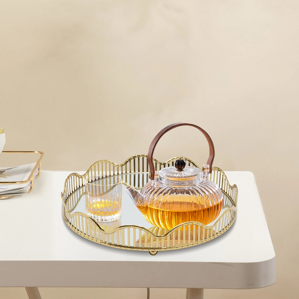 Serving Tray, Large Round Gold Mirror Tray 31.5x6cm, Cosmetic Makeup Organizer for Perfume, Decorative Tray