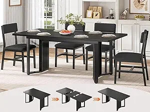"4-6 Person Extendable Dining Table Set with 4 Cushioned Chairs and MDF Board"