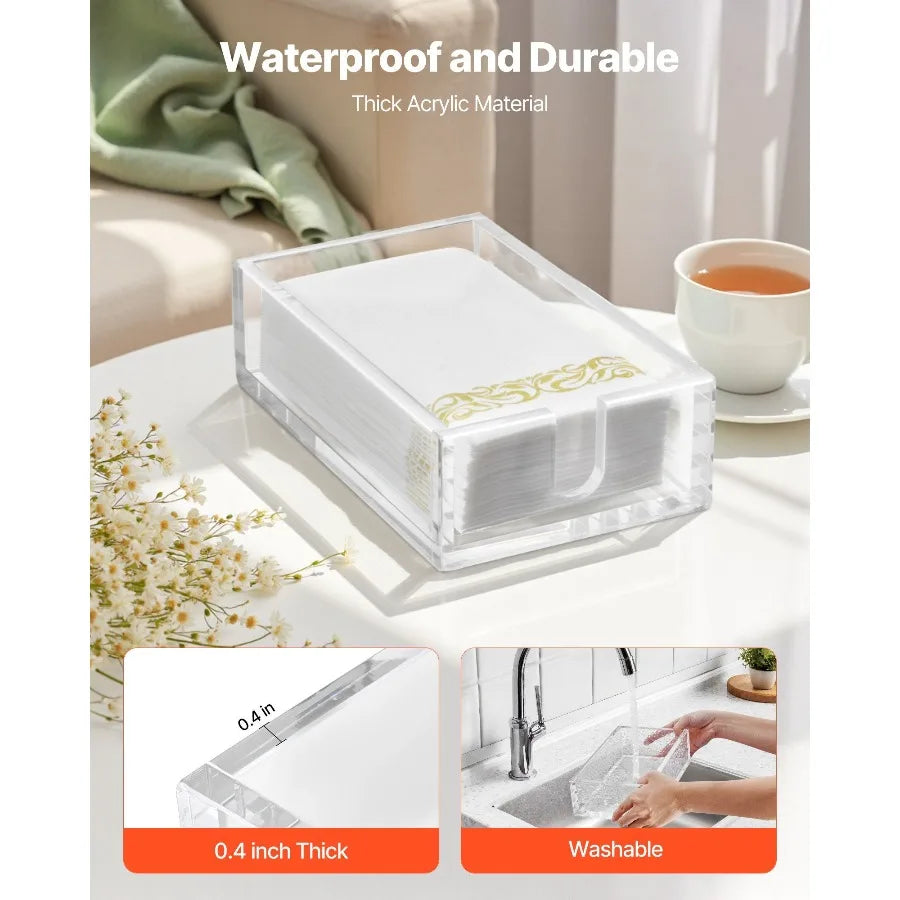 Acrylic Napkin Holder, 9.1 x 5.5 x 2.6 inch, Clear Bathroom Guest Towel Storage Tray with U-Shaped Opening, Disposable Paper