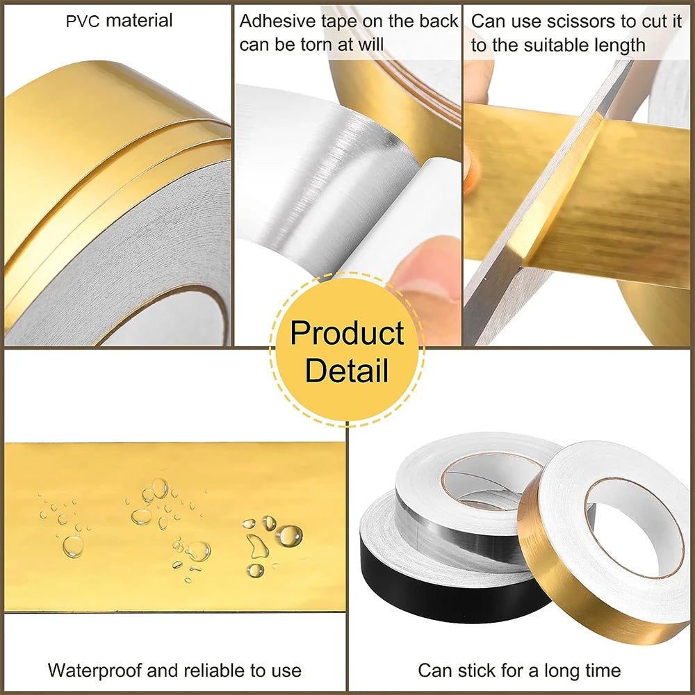 50M Self-Adhesive Tile Beauty Seam Sticker Tape 0.5/1cm Width Waterproof Gold Foil Lines Floor Wall Gap  Decor Seal Strip Tape
