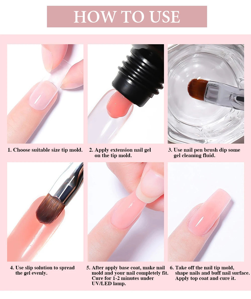 PUENTE 5Pcs/Set 30ML Poly Nail Gel Fast Nails Extend Clear White Pink Colors Hema-Free Acrylic Gel Soak Off UV Builder Nail Gel