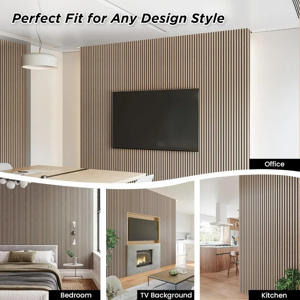 4-Pack 106x12.6 Inch Wood Slat Wall Panels - Soundproofing Acoustic Wooden Panels for 3D Fluted Wall Design