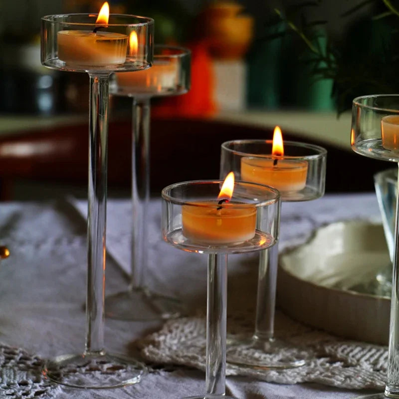 3 piece Glass Candle Holder For Wedding Decorations Candlestick Rustic  Candelabros Vintage Candle Stand Candle Holders Glass