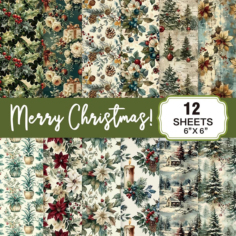 Prints Cardstock 160gsm Acid-free Decorative Christmas Scrapbook Paper Pad 12 Sheets 6x6 Glitter Confetti Snowflake Single-sided
