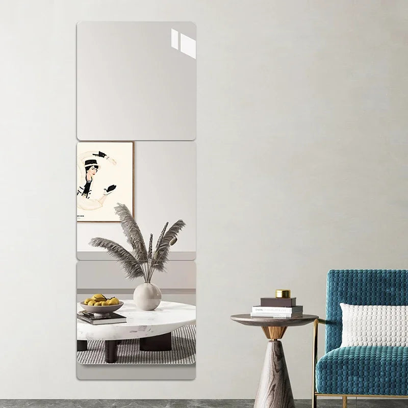 3D Mirror Wall Sticker DIY Square Acrylic Decal 2mm Full Body Wall Mirror Stickers for Bedroom Living Room Home Decor 2/4pcs