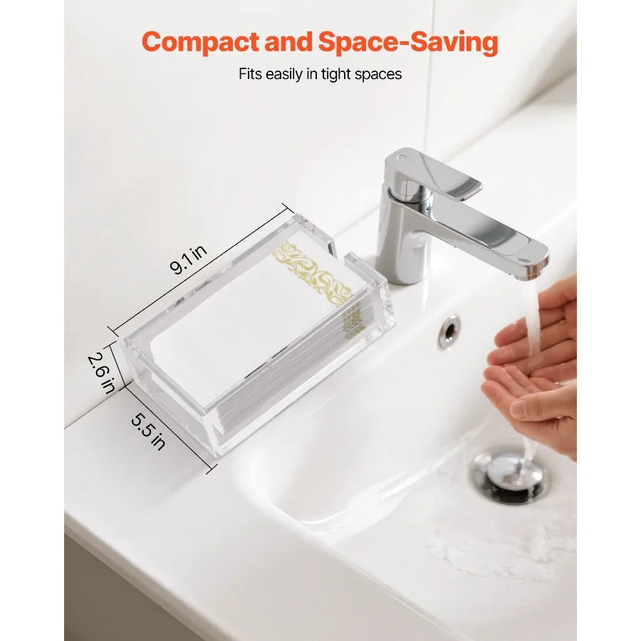 Acrylic Napkin Holder, 9.1 x 5.5 x 2.6 inch, Clear Bathroom Guest Towel Storage Tray with U-Shaped Opening, Disposable Paper