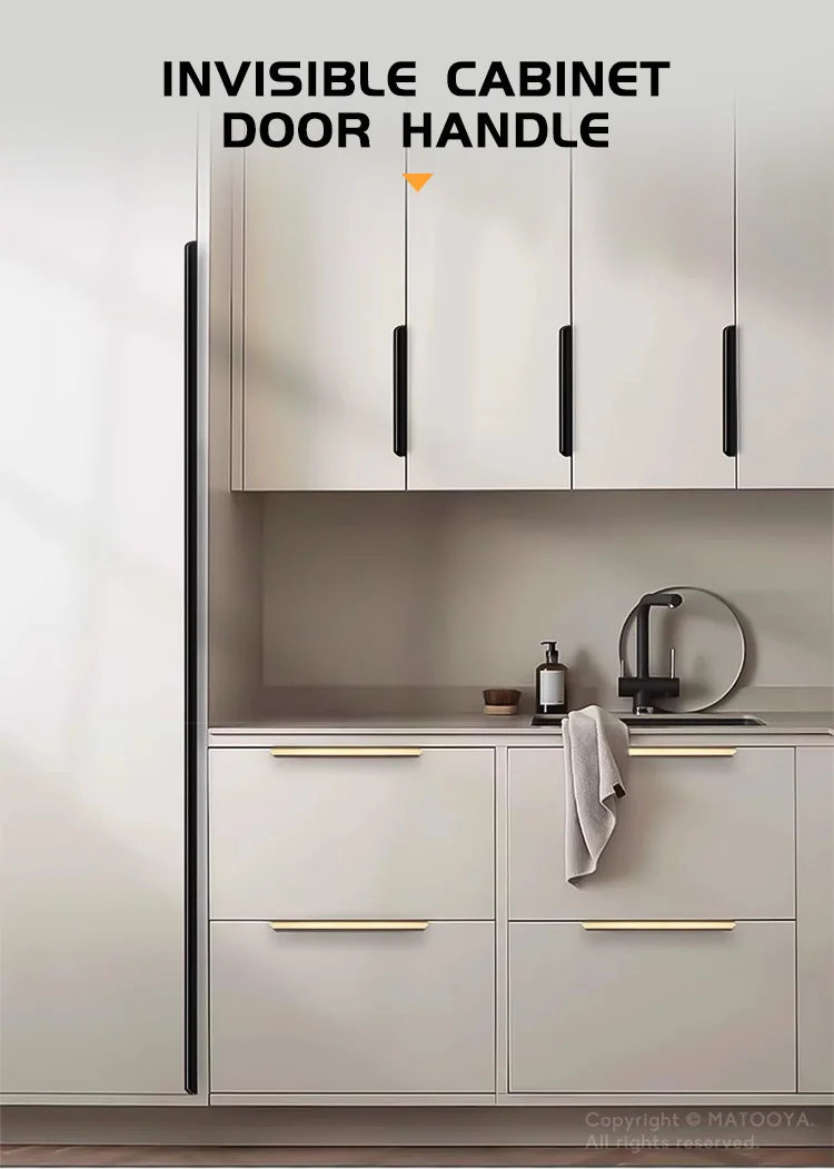 Gold Black Hidden Handles Long Kitchen Cabinet Pulls Drawer Knobs Aluminum Alloy Furniture Handles Cupboard Pulls Wardrobe Pulls