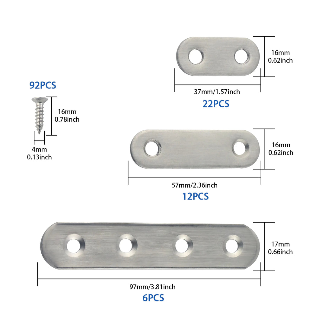 5 Pcs Stainless Steel Flat Metal Fixing Corner Brace Bracket, (Silver)16size for Furniture, Wood, Shelves, Cabinet