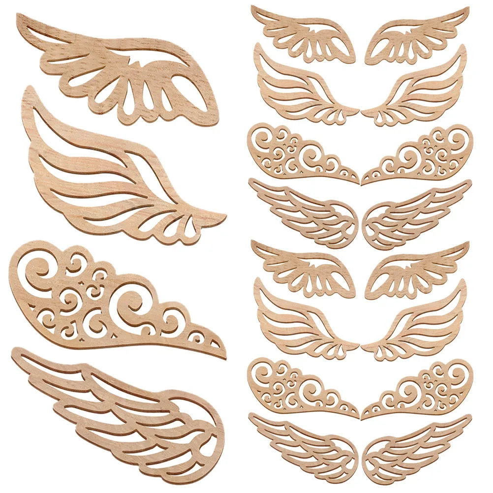 40pcs Wood Wing Cutouts Angel Shape Unfinished Wooden Slices For Diy Craft Ornament Christmas Party Supplies Hanging Decor