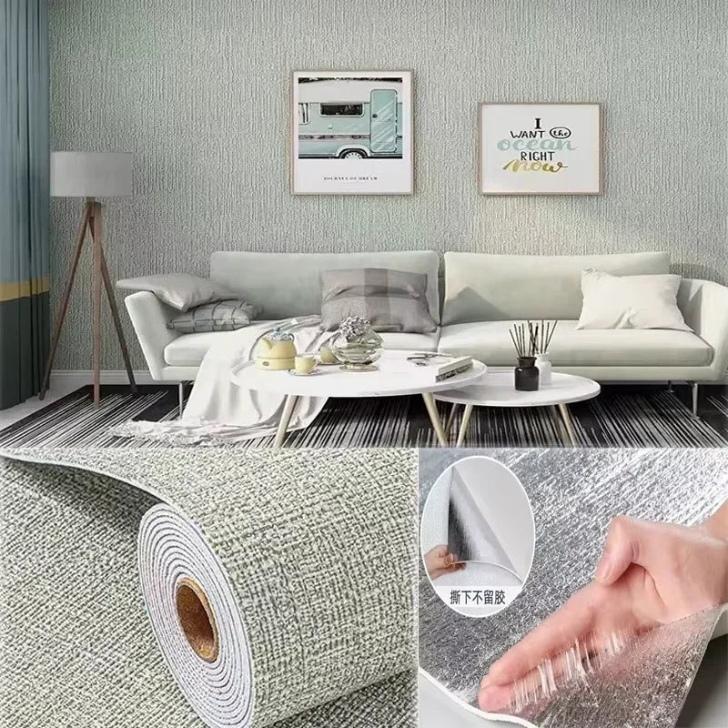 3D Imitation Linen wallpaper Self-adhesive Thickened Background wallpaper Bedroom Renovation Home Decor PVC Foam Wall Sticker