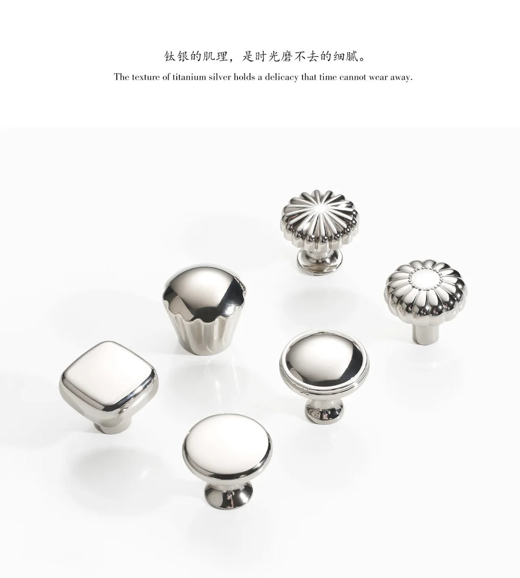 French titanium-silver cabinet door handle Solid zinc-alloy Cupboard & wardrobe pulls single-hole drawer knob  Furniture handle