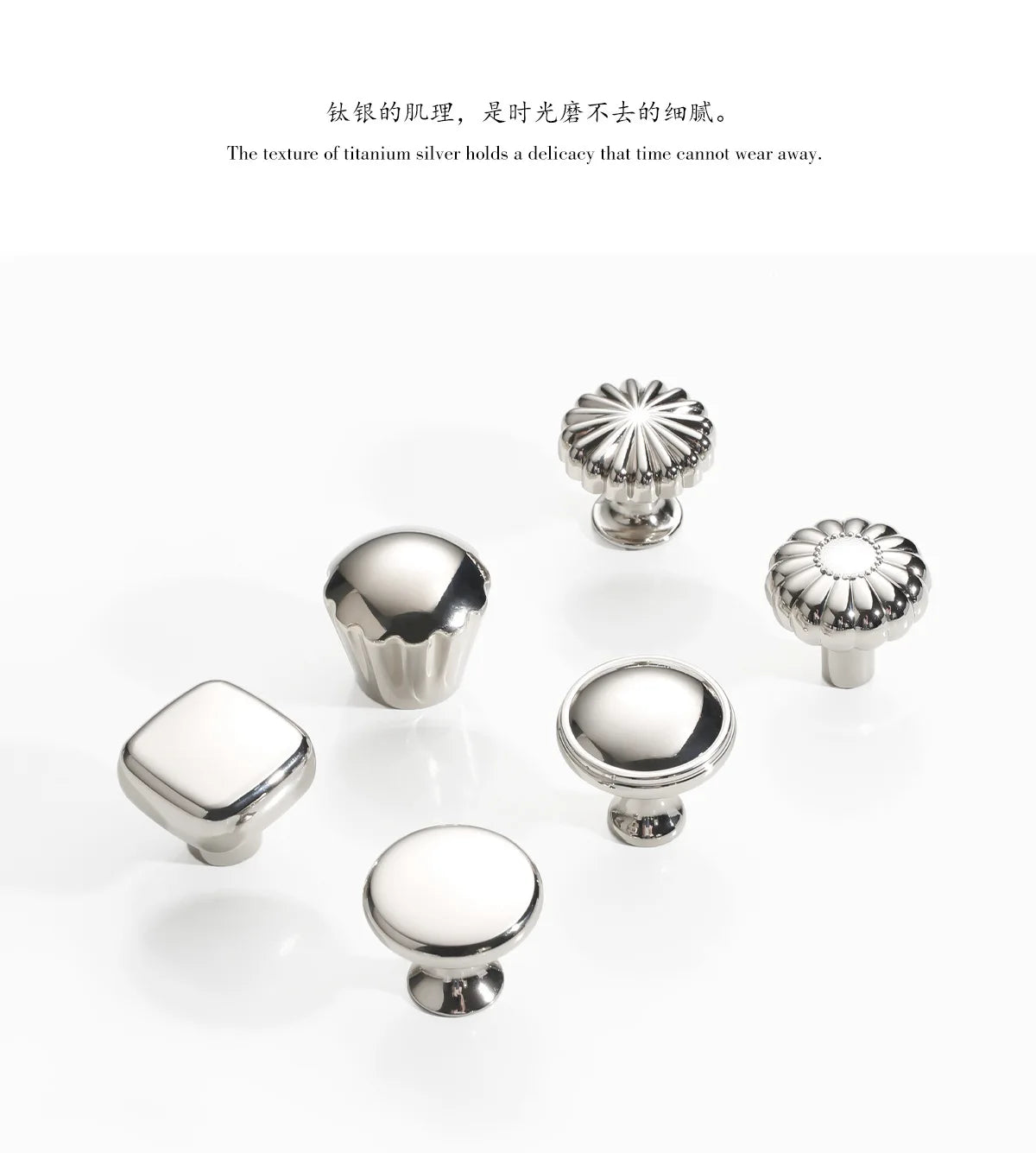 French titanium-silver cabinet door handle Solid zinc-alloy Cupboard & wardrobe pulls single-hole drawer knob  Furniture handle