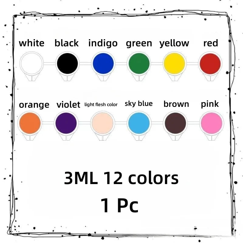 3mL, Acrylic Pigment for Student Art, Graffiti Painting, DIY Pigment, Hand Painted Walls, 12 Colors, Wholesale