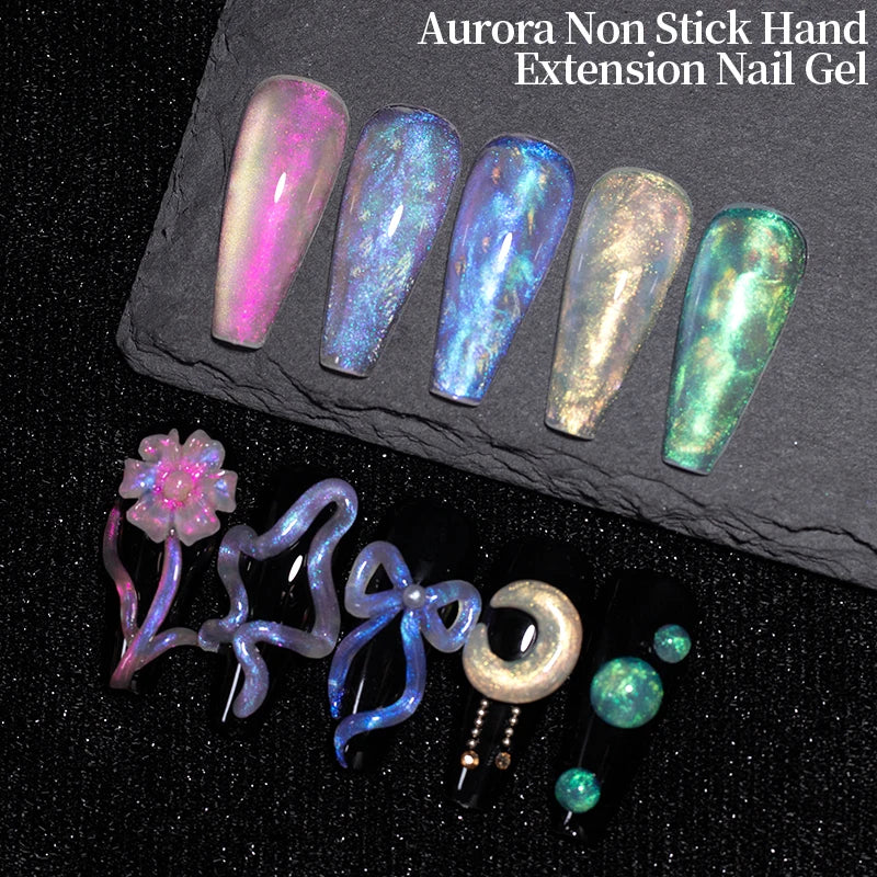 PUENTE 7Pcs/set Aurora Glitter Non-Stick Hand Extension Nail Gel Kit 3D Sculpture Carving Soak-Off UV Nail Art Hard Gel Varnish