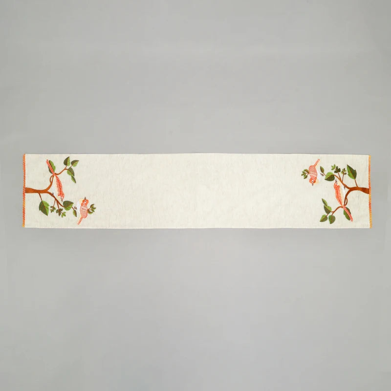 Bird Embroidered Table Runner 72 Inches Long for Dresser Home Dining Table Décor