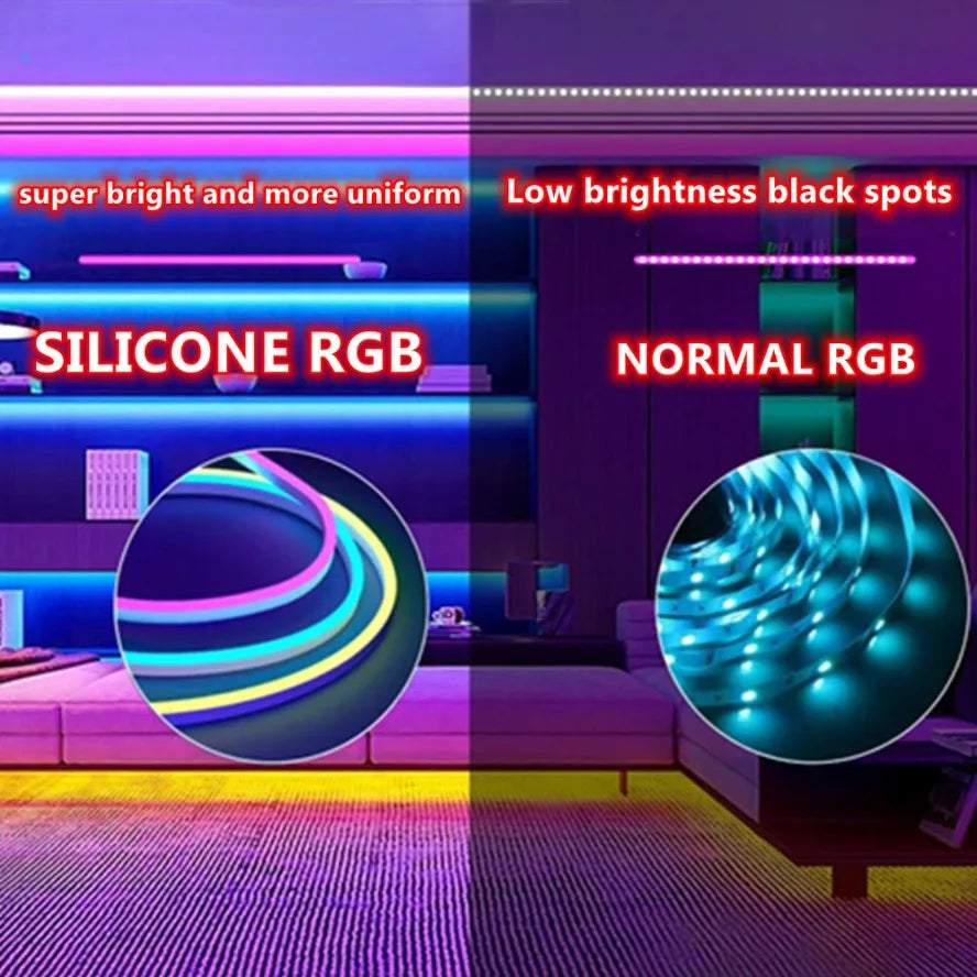 5V RGB Neon Strip Light 1M 2M 3M 5M USB Waterproof Flexible Ribbon Tape Neon Lights with Bluetooth Remote Control for Home Decor