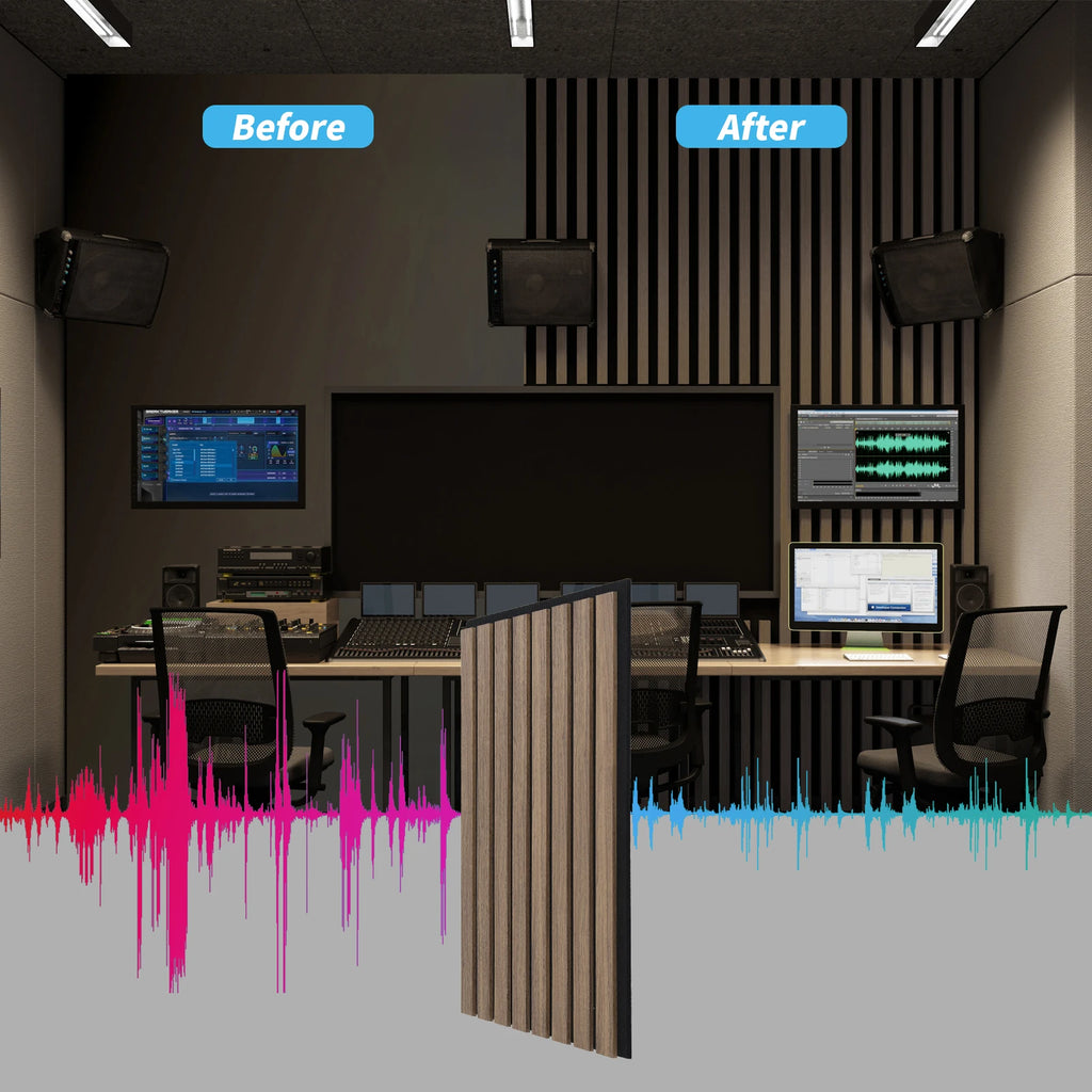 Art3d  4-Panels, Textured Wood-Look 3D Wall & Ceiling Tiles Noise Insulating MDF Grille Design,Acoustic Panels, 24" x 12"