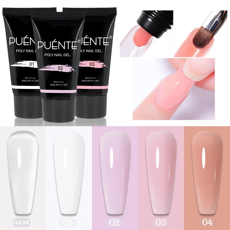 PUENTE 5Pcs/Set 30ML Poly Nail Gel Fast Nails Extend Clear White Pink Colors Hema-Free Acrylic Gel Soak Off UV Builder Nail Gel