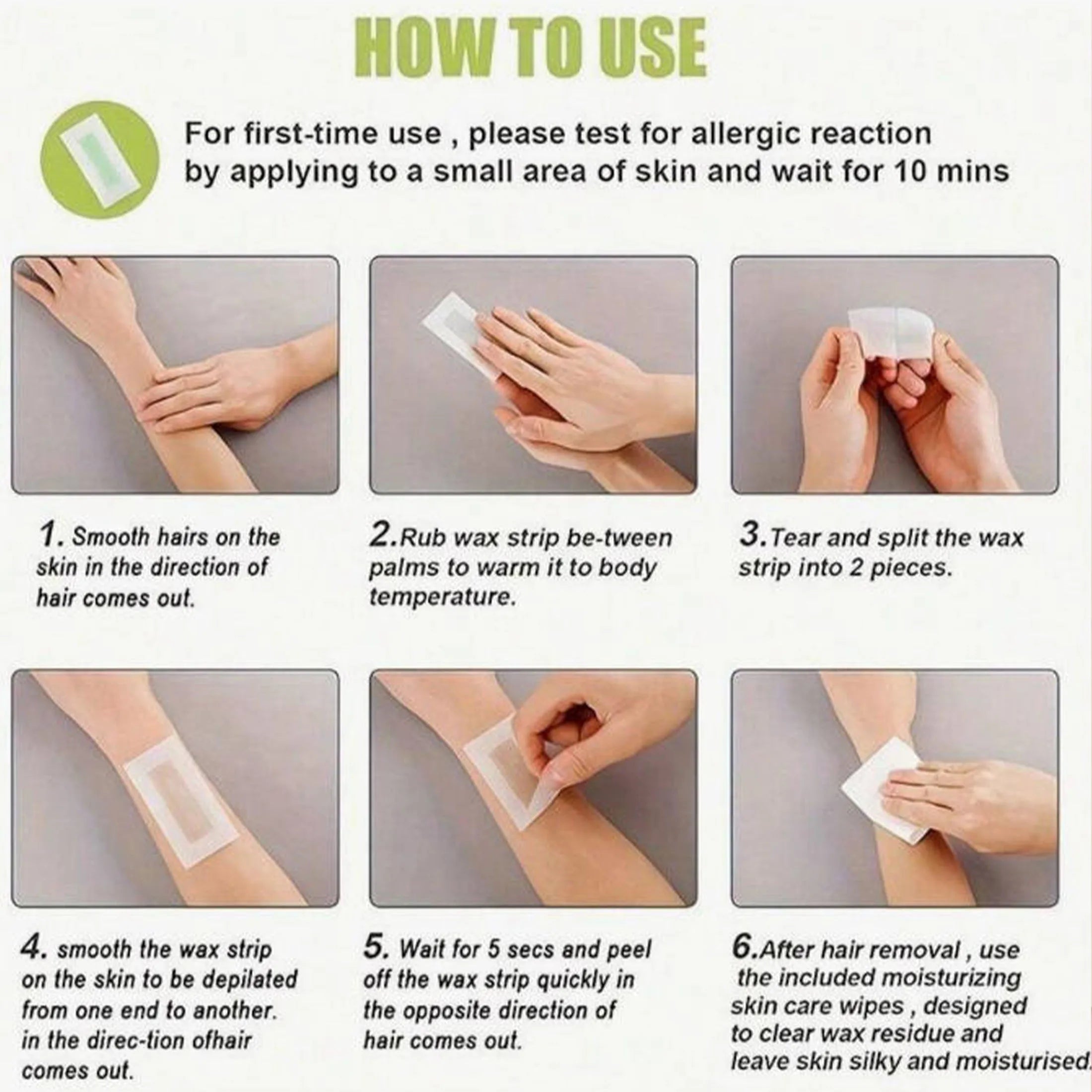 5 facial wax strips, facial hair removal, quick and painless hair removal kit, suitable for all skin types
