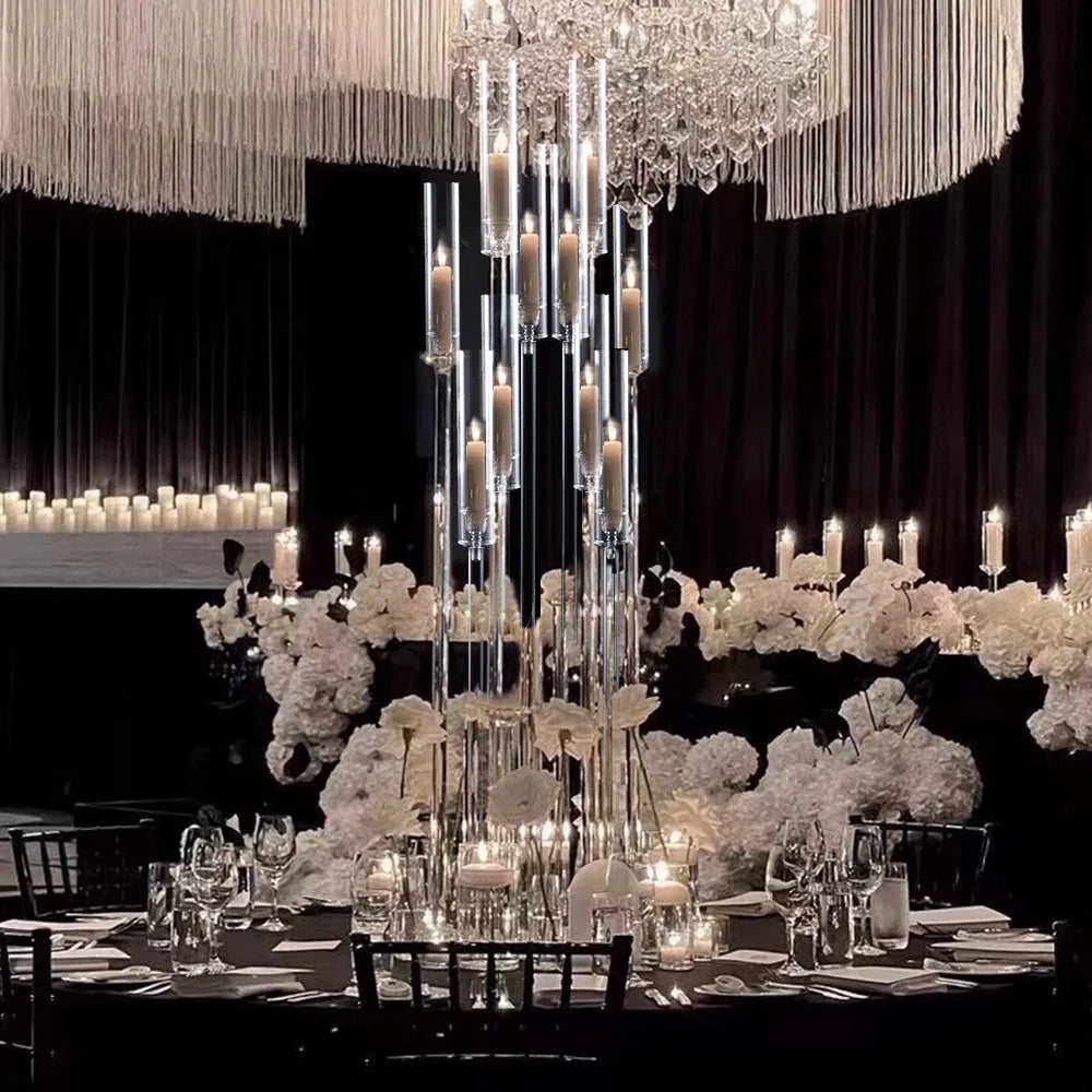 4Pack 10 Arm Acrylic Candelabra Centerpieces for Tables 34.7Inches Floor Candlesticks Holder with Lampshade for Weddining
