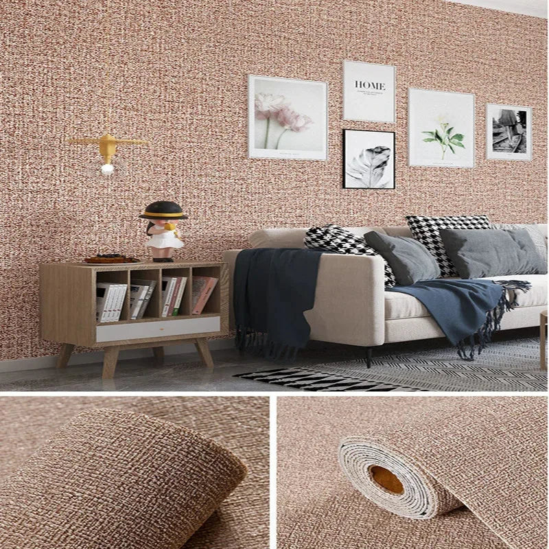 Linen 3D Foam Self-adhesive PVC Solid Color Thickened Waterproof Background Wall Renovation Wallpaper Wall Stickers Home Decor