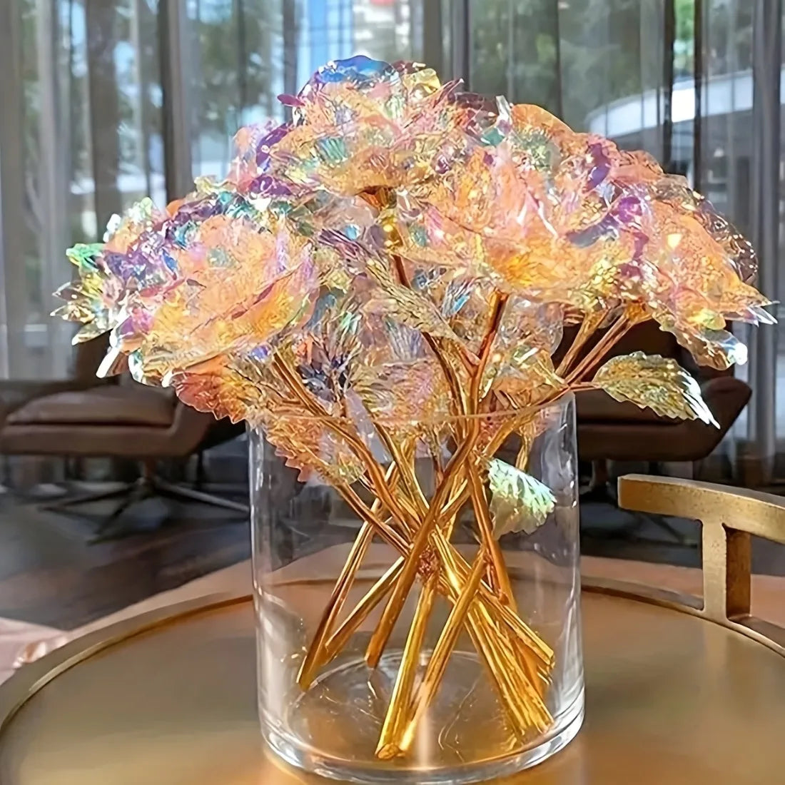 Rainbow Gold-Plated Artificial Roses – 10-Pack Decorative Flowers Gift for Birthday & Mother’s Day