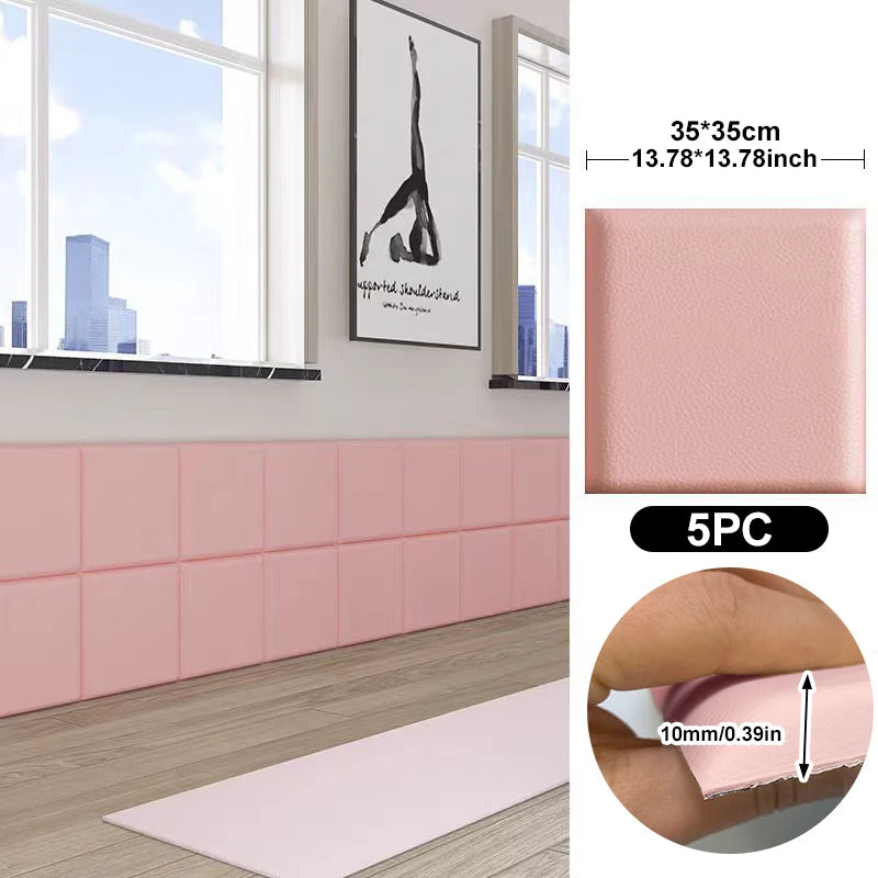 5pcs 35x35cm Self-Adhesive Wall Stickers 3D Anti-Collision Soft Wall Panels Peel And Stick PU Leather Wallpaper For Living Room