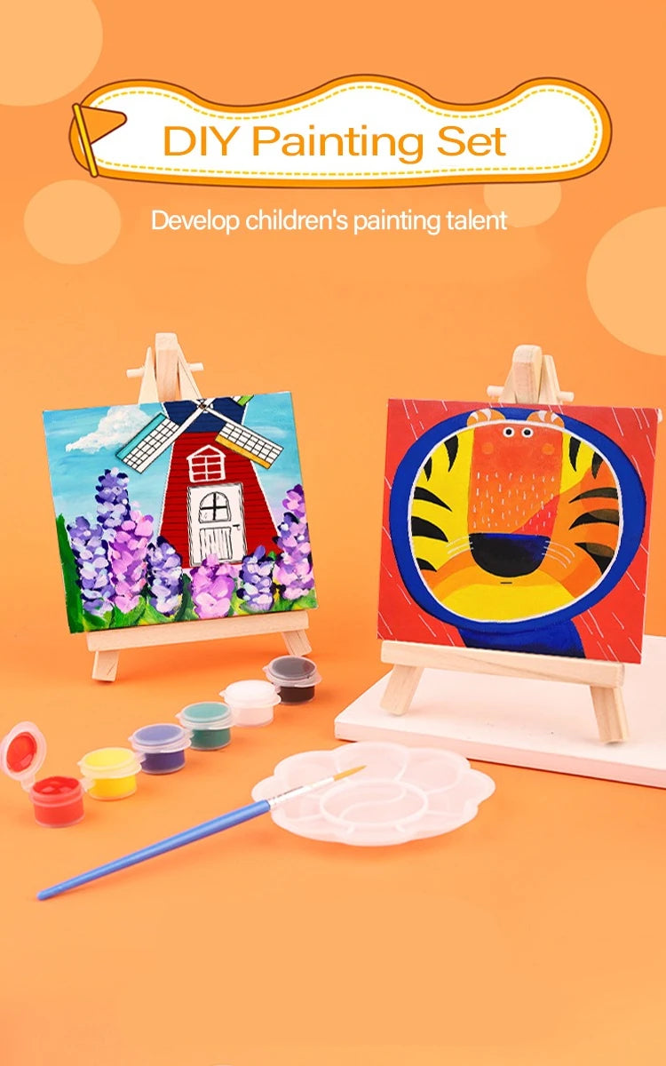 DIY Digital Oil Painting Set 10x10cm Mini Square Art Canvas Easel Acrylic Hand-Painted Art Board