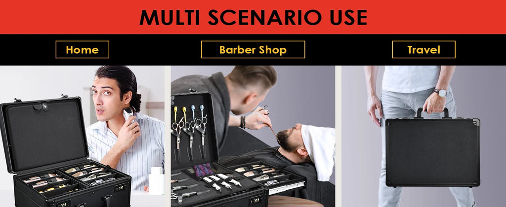 Barber Case with Sliding Tray, Profesional Barbers Briefcase Tool Case for Clippers and Hair Scissors Supplies Travel Suitcase