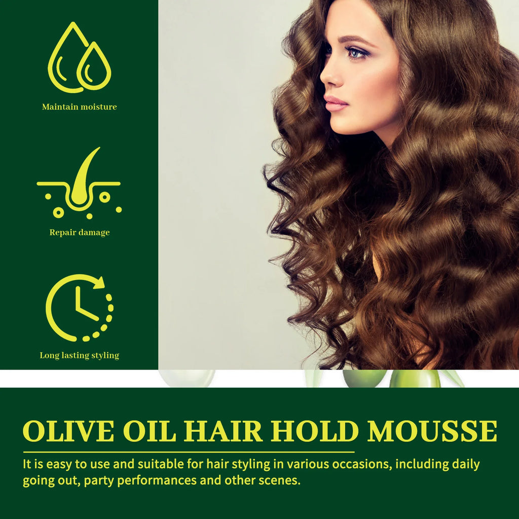 Olive Oil Hair Hold Mousse Anti Frizz Lasting Nourishing Natural Hair Wave Curl Fluffy Hairspray Hair Hold Spray for Hairstyle