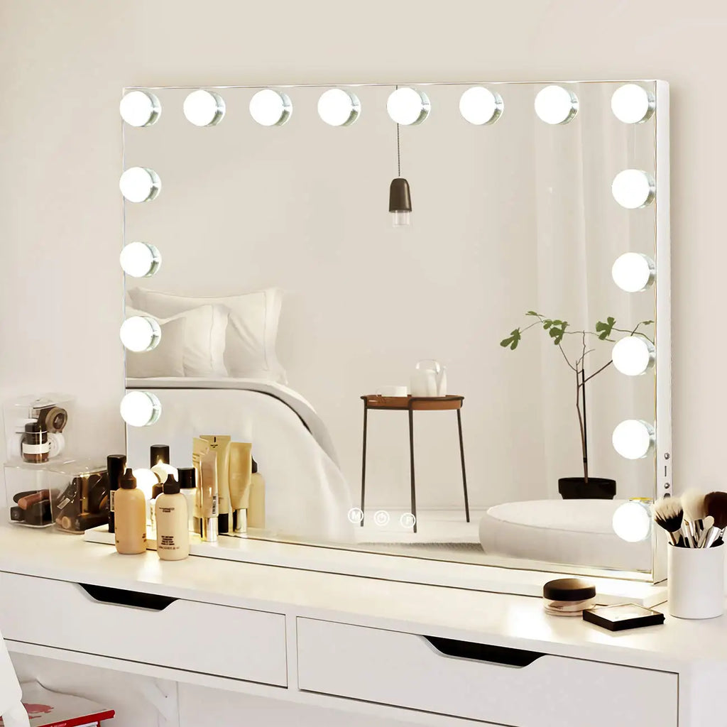 Large Hollywood Makeup Mirror 18 LED Bulbs Vanity Mirror with Protective Power Outlet USB Charging Port 3 Color Lighting Modes