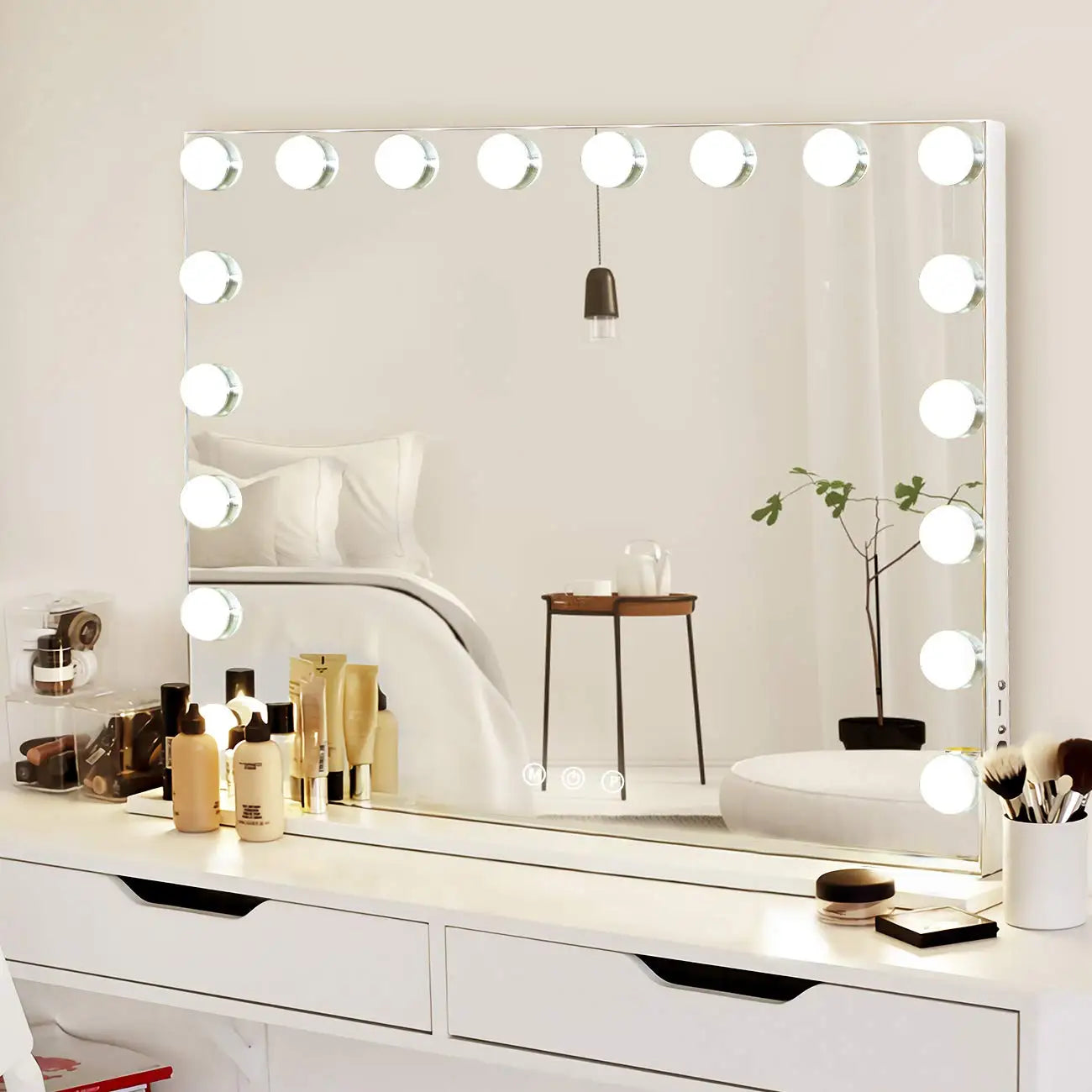Large Hollywood Makeup Mirror 18 LED Bulbs Vanity Mirror with Protective Power Outlet USB Charging Port 3 Color Lighting Modes