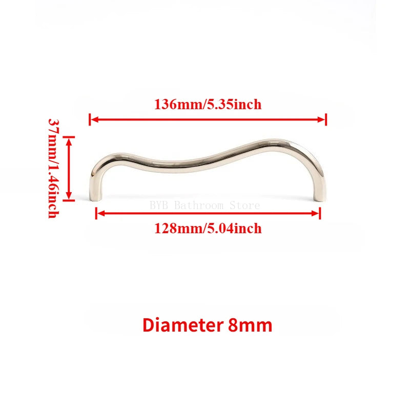 Brass Irregular Line Furniture Handles Bright Cupboard Wardrobe Dresser Drawer Cabinet Knobs Door Pulls T-Bar Decorative Knob