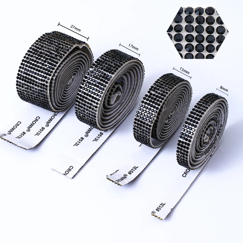 DUCrystal 4/6/8/10/12Rows Crystal Rhinestone trim Self Adhesive Bling Roll Rhinestone chain Sticker for DIY Clothing Decoration