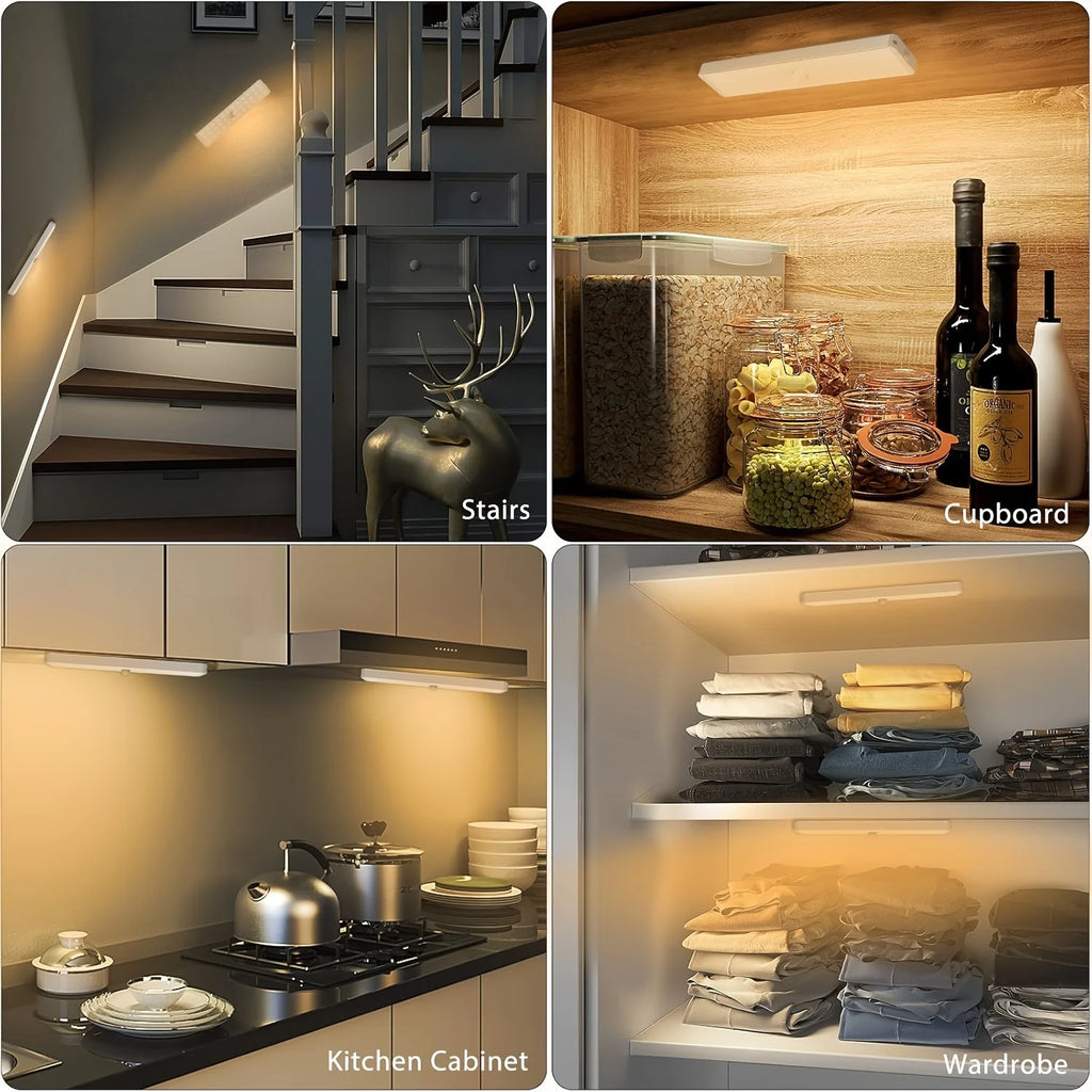 3-PACK Dimmable LED Closet Light Strip with Remote Control, USB Rechargeable, Energy Saving Magnetic Wall Light, Metal Body