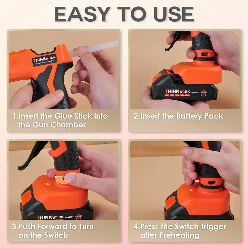 20V Cordless Hot Glue Gun Kit with 30 Sticks, Fast Heating for DIY Crafts and Repairs, Rechargeable Battery Included