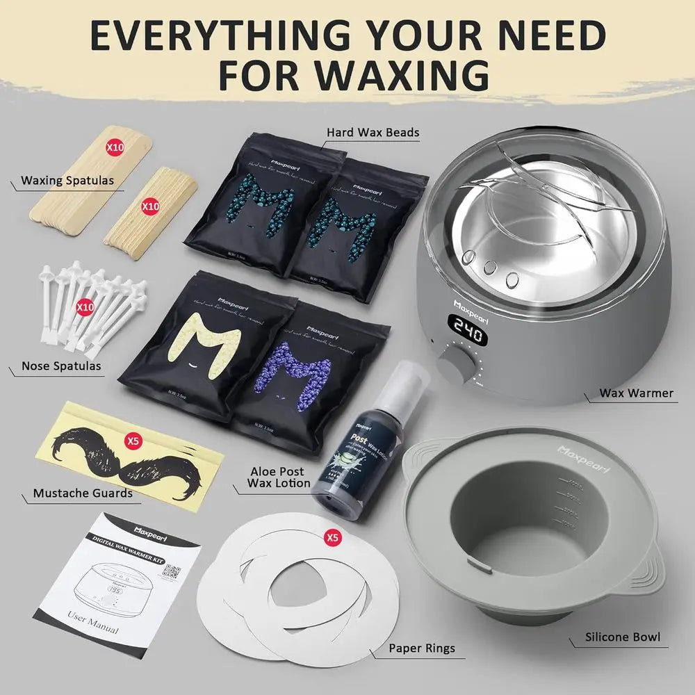 Hair Removal Waxing Kit for Men, Nose & Ear Wax Kit with Silicone Pot - Remove Unwanted Coarse Hair on Mustache, Eyebrows, Under