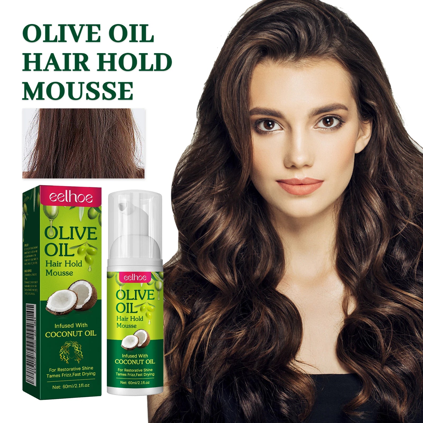 Olive Oil Hair Hold Mousse Anti Frizz Lasting Nourishing Natural Hair Wave Curl Fluffy Hairspray Hair Hold Spray for Hairstyle