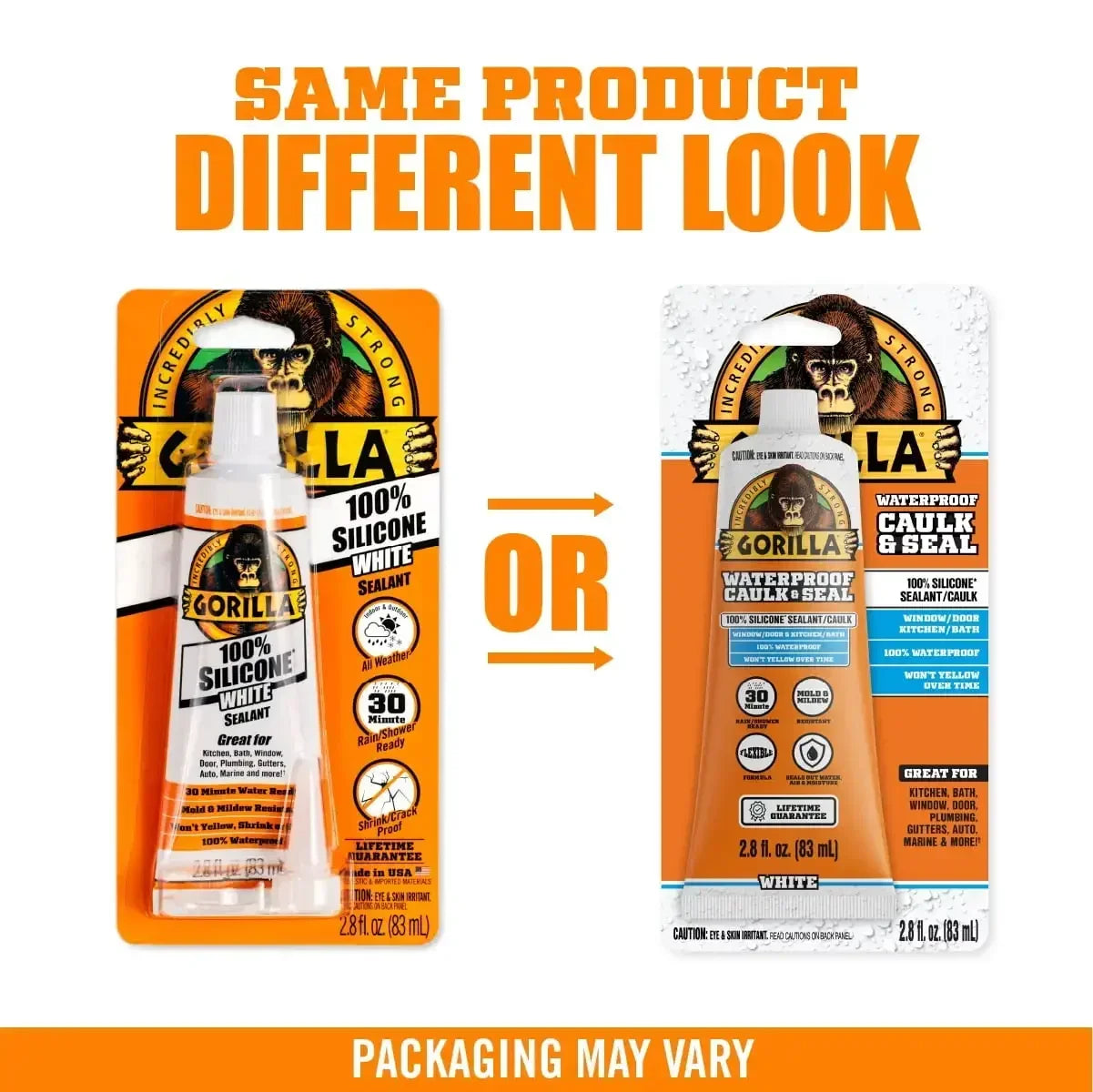 (2 pack) Waterproof Caulk & Seal Silicone Sealant, 2.8oz Squeeze Tube - White Caulking Sealant for Kitchen, Window