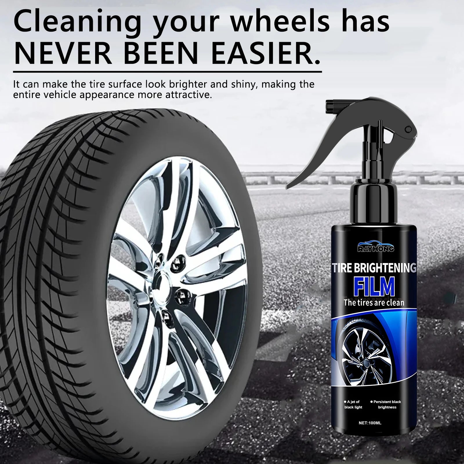 Tire Coating Spray High Gloss Hydrophobic Sealant Wax Car Wheel Polishing Brightener Auto Care Re-Black Tire Refurbishing Agent