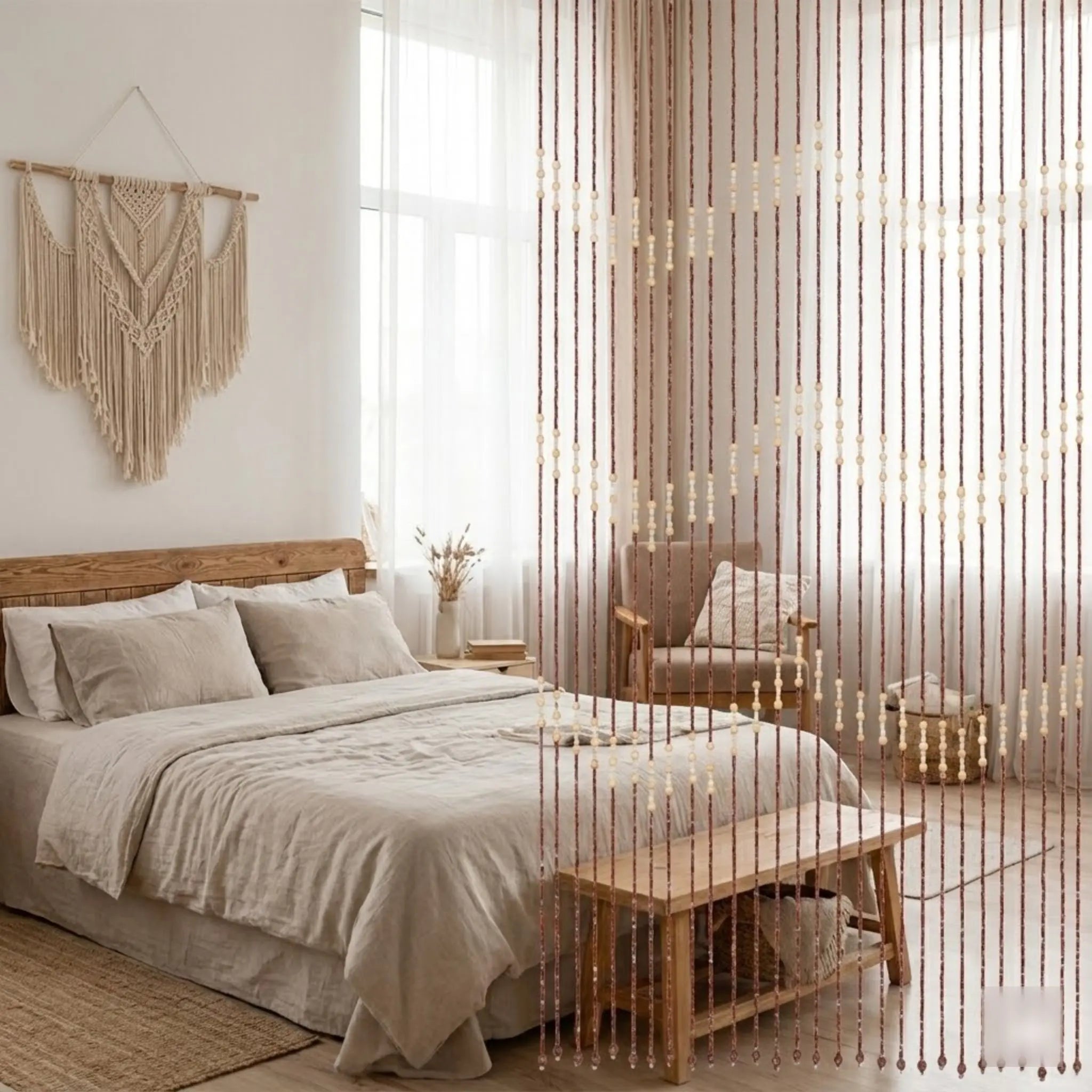 Hand-Polished Bamboo Wood Door Beads Eco-Friendly Natural Home Decor 27 Strands Hanging String Curtain