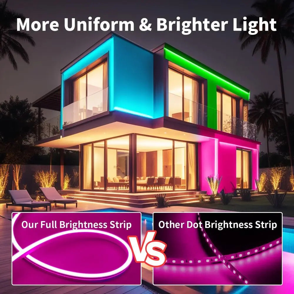 32.8T RGB Neon LED Strip Lights, 24V Waterproo Silicone Rope Light, Music Sync, Color Changing, App & Remote Control, or Bedroom