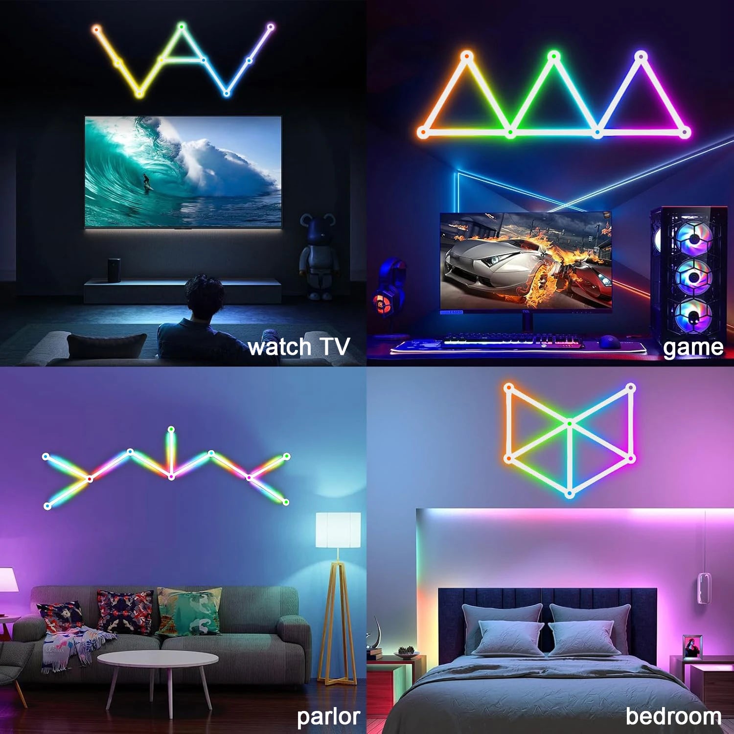 Wiscolor LED RGB Smart Wall Light DIY Atmosphere Night Light Game Room TV Backlight Decorative Wall Light Bar Music Rhythm APP