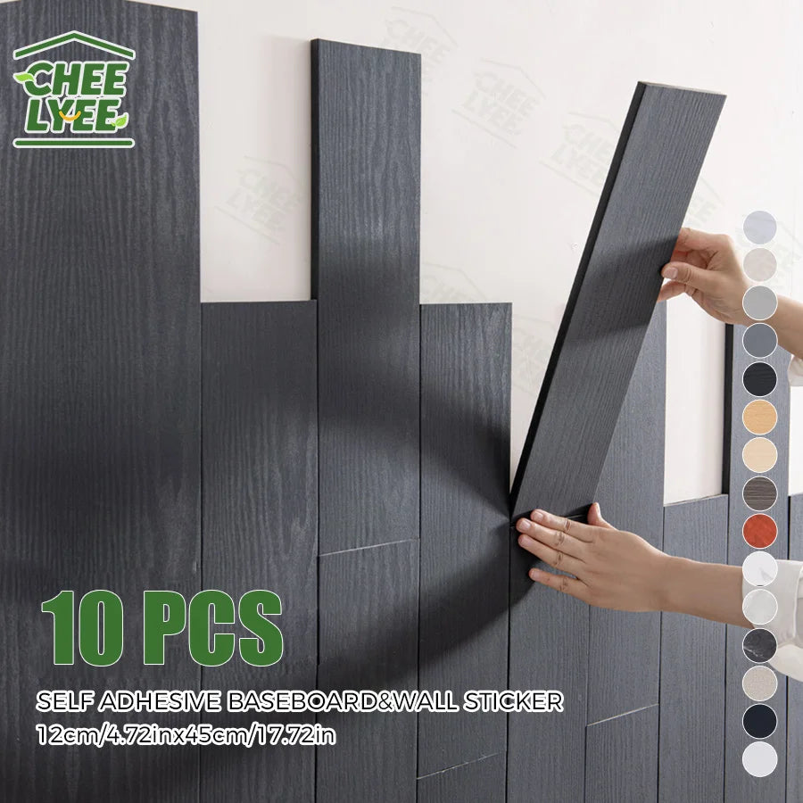 10pcs Self-Adhesive Wooden Stickers Wall Stickers Skirting Lines 10mm Thickness Suitable for All Indoor Places 17.72X4.72In