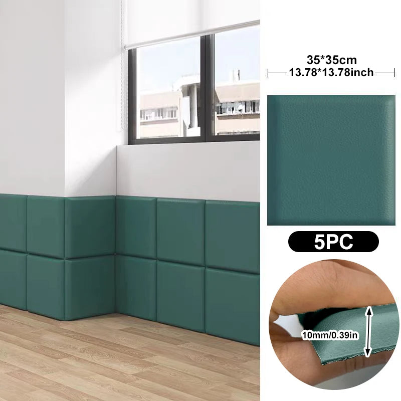 5pcs 35x35cm Self-Adhesive Wall Stickers 3D Anti-Collision Soft Wall Panels Peel And Stick PU Leather Wallpaper For Living Room
