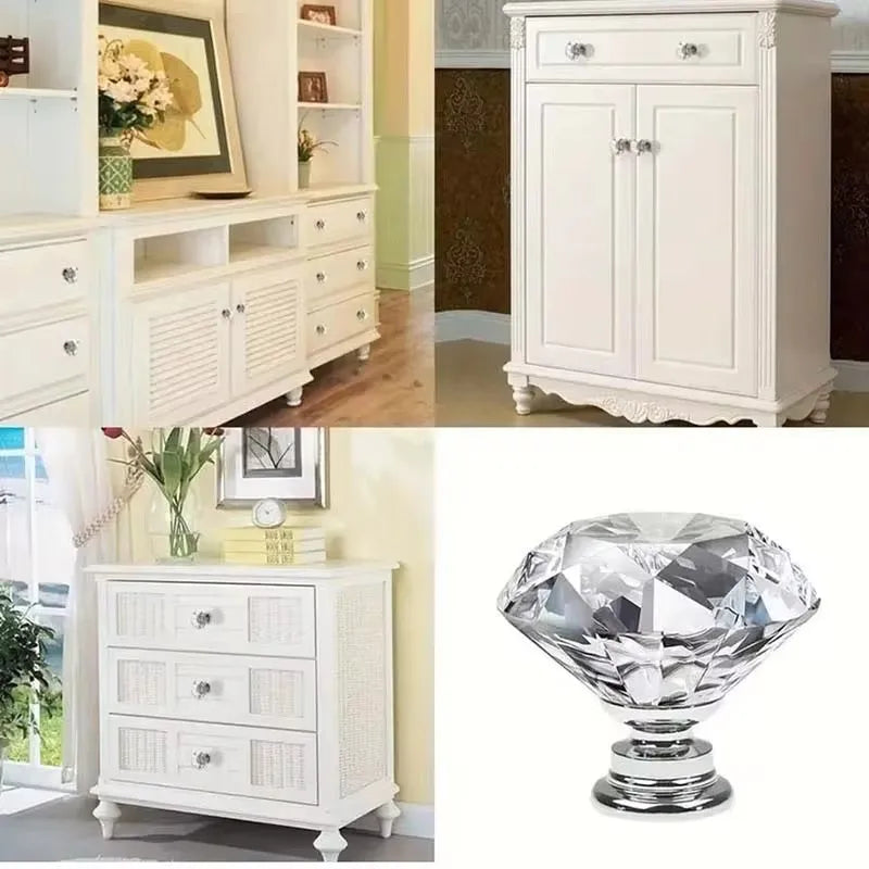 4Pcs/set 30mm Diamond Shape Design Crystal Glass Knobs Cupboard Drawer Pull Kitchen Cabinet Door Wardrobe Handles Hardware