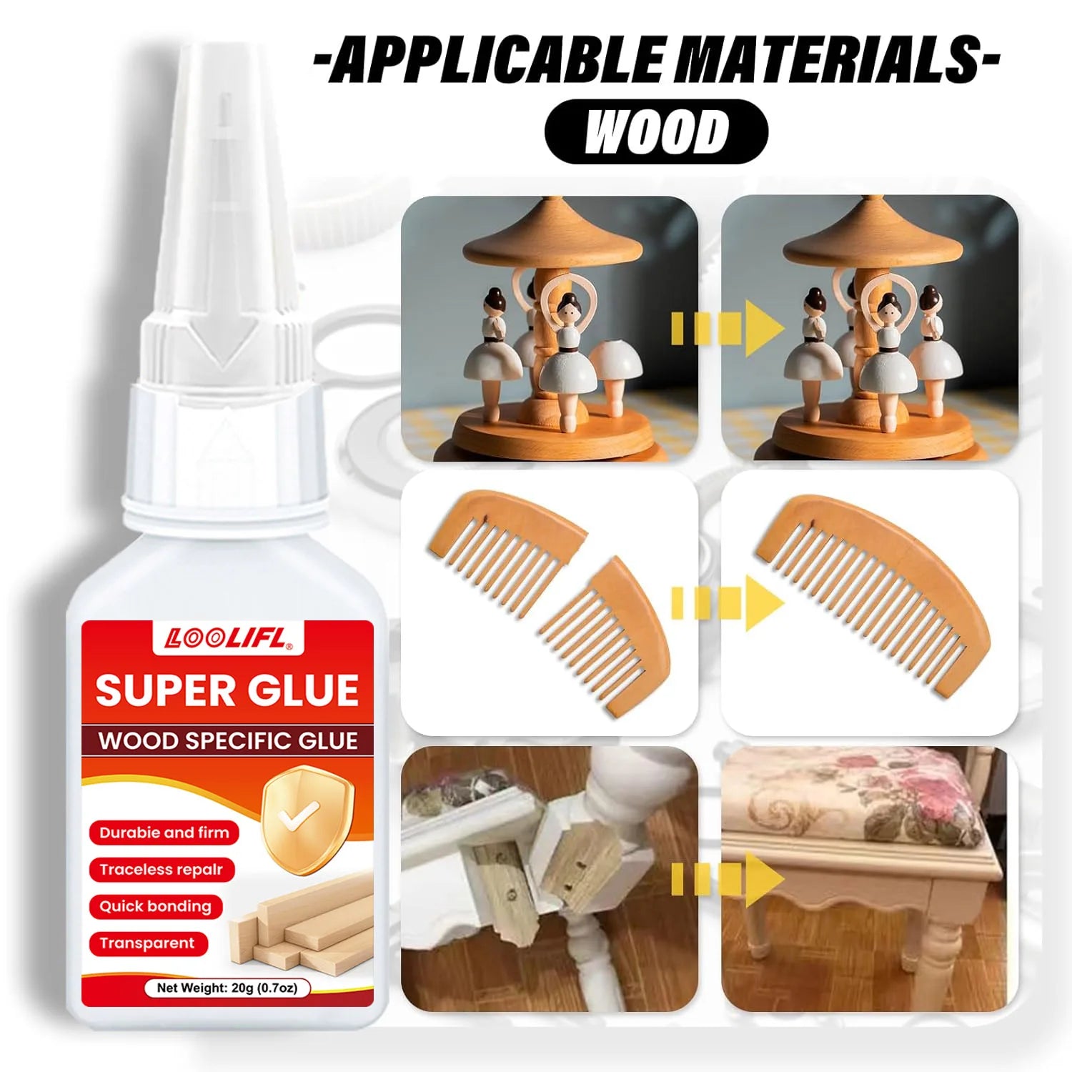 20g fast drying wood glue - transparent and residue free, suitable for wooden furniture and DIY crafts, ideal for wood repair